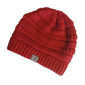 CC Brand Cardinal Red Chunky Cable Knit Skully Beanie Hat
